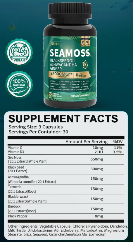 Suplemento Natural 8 em 1 💎 Sea Moss - Ashwagandha